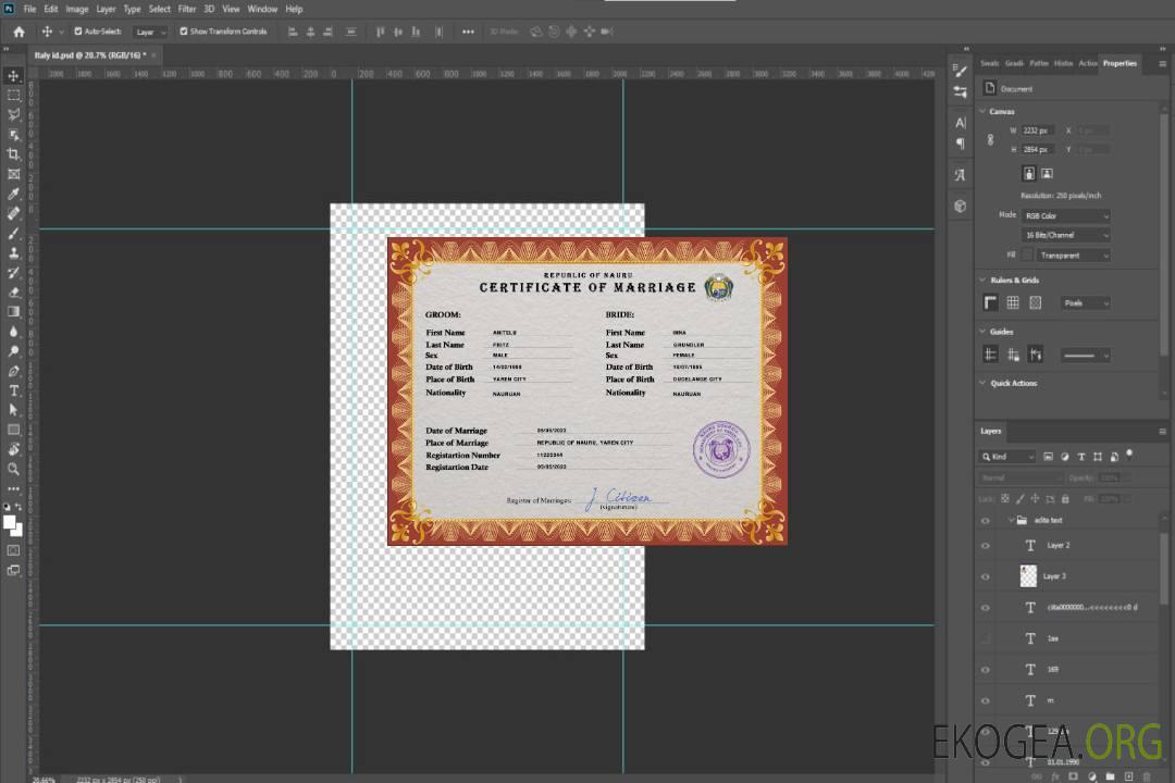 Modèle PSD de certificat de mariage de Nauru template